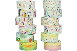 KAVI' S 12 Rollos Washi Tape Set cinta adhesiva decorativa Washi Glitter Adhesivo de Cinta Decorativa para DIY Crafts Scrapbooking ((Children's Patintings))