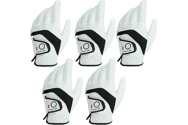 FINGER TEN Gant Golf Homme Main Gauche Droite Cuir Droitier Cabretta PoignÉE Value 5 Pack, Gants de Golf Antidérapants PU Respirant Abordable Tous Les Temps pour Sports