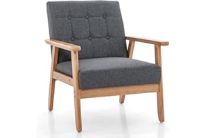 COSTWAY Fotel do salonu, tapicerowany fotel, do 150 kg, nowoczesne krzesło akcentujące z drewnianymi nogami i podłokietnikami, fotel koktajlowy, tapicerowany fotel do sypialni, biura, 72 x 65 x 76 cm,