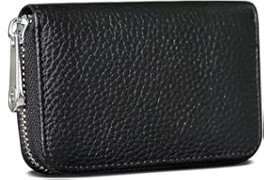 GADIEMKENSD Credit Card Holders for Men RFID Blocking Genuine Leather Mini Credit Card Wallet Purse with Zipper Womens Small id Compact Slim Blocked Zip Accordion Wallets Case Pure Black
