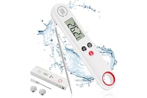PAIRIER Meat Thermometer, Digital Instant Read Food Thermometer with Foldable Long Probe and Magnetic Back for Kitchen Cooking, BBQ, Water,Meat, Milk (White)