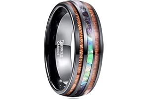Vakki 8mm Ring Herren Holz mit Abalone Muschel/Pfeil Schwarz Wolfram Ring Freundschaftsring Verlobungsring Ehering Größe 54 bis 72(17.2-22.9)