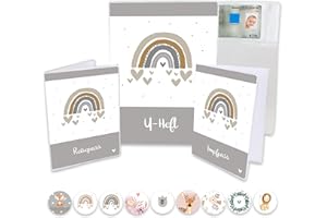 Minilino U Heft Hülle 3-teiliges Premium Set für Impfpass, Reisepass [ SCHÜTZT WICHTIGE DOKUMENTE ] Organizer für Untersuchungsheft und Reiseunterlagen | für Jungs, Regenbogen grau