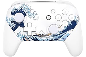 eXtremeRate Coque de Remplacement pour Nintendo Switch Pro Manette, Coques avec Motifs Avant Arrière Poignées Grips pour Manette Switch Pro Glow in Dark - La Grande Vague de Kanagawa