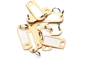 van den Heuvel Schlüsselanhänger beige | 10 Schlüsselanhänger Rohlinge zur Beschriftung | Schlüsselschild mit Ring zum Beschriften und Auswechseln | extra stabile Schlüssel Beschriftungsschilder