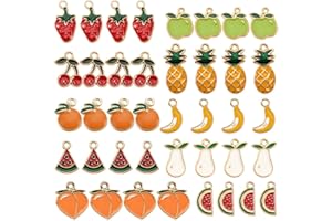 SUNNYCLUE 1 Caja 40Pcs Fruit Charm Alloy Enamel Pineapple Strawberry Cherry Pendant For DIY Jewelry Making Necklace Bracelet Earring DIY Jewelry Accessories Charms