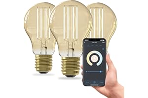CALEX - Smart Filament Bulb E27, 3-Pack, WiFi LED A60 Bulb, Warm White Light, Gold, App and Works with Amazon Alexa and Google Home, 7W