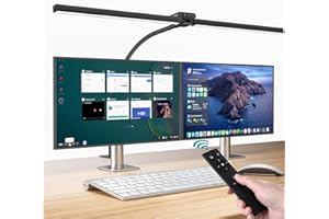 vatato Doppelkopf Schreibtischlampe LED, Dimmbar 24W 80CM Schreibtischlampe für Homeoffice, klemmbar Augenschutz Tageslichtlampe mit Fernbedienungen, 5 Farb 5 Helligkeit Büro Tischlampe (schwarz)