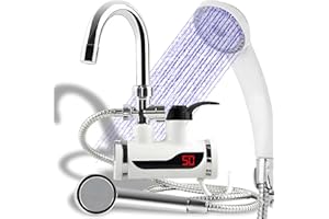 ClaShop Rubinetto scaldabagno elettrico e doccia portatile Scaldabagno istantaneo con display LCD della temperatura Rubinetto dell'acqua calda Scaldabagno istantaneo per orto Acqua calda istantanea