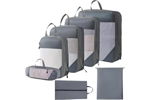 RUIOMII kompresyjne kostki do pakowania, akcesoria podróżne, trwałe torby do pakowania, organizery do bagażu, torby do przechowywania ubrań, butów i kosmetyków (zestaw 7 sztuk, granatowe)