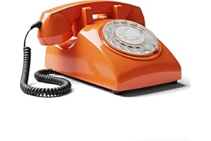 OPIS TECHNOLOGY Opis 60s Cable: Téléphone Fixe Vintage Compatible Box, Style rétro des années 60, avec Son Aspect Ancien à Cadran Classique Orange