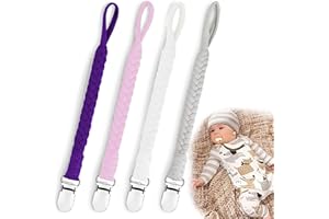 IOPYKKOA 4 Stücke Schnullerkette Baumwolle Schnullerband Mädchen und Jungs Schnullerketten Clips für Lätzchen Dreieckstuch Sauger（Lila）