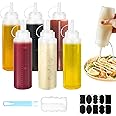 Set 6 Bottiglie Squeeze 250ml - Dispenser Per Ketchup, Mayo, Olio, Con Spazzola E Adesivi