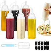 CoKeeSun 6PCS Sauce Bottle 8oz, Squeeze Bottle 250ml, Reusable Squeezy Bottles with Nozzles, Sauce Bottles with Cleaning Brus