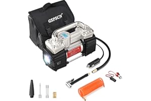 GSPSCN Gonfleur Pneus Voiture numérique pour avec jauge 150 Psi, Compresseur d'air portatif à double cylindres lourd Pompe Électrique 12V avec lumière LED pour voiture, camion, bicyclette, VR, ballons
