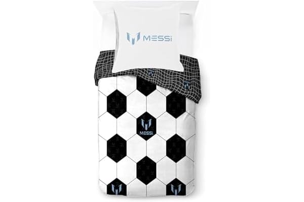 Jay Franco Messi fotboll sängkläder i set – supermjuka barnsängkläder med örngott, endast påslakan (fyllning ingår ej), vit, 2-delad enkelsäng