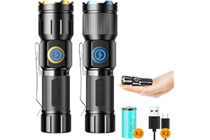 ‎SKYLLA Skylla Mini LED Taschenlampe aufladbar extrem hell torch USB Wasserdichte IPX6 2500 Lumen 5 Licht Modi Variable Zoom Handfackeln Notfall Tasche Blitz (2 Stück)