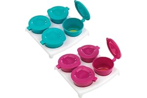 Tommee Tippee Explora 8 Pack Baby Freezer Pots 2oz/55ml for Food Storage Plus Two Trays, Stackable with Lids & Soft Push Up Bases Age 4 Months+ BPA-Free Plastic Microwave, Steriliser & Freezer Safe
