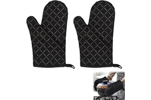 QUALDESN 1 Pair Oven Gloves, Heat Resistant Silicone Oven Gloves Non-Slip Kitchen Oven Mitts, BBQ Accessories for Barbecue Grilling Pizza Microwave, for Grilling/Cooking/Baking/Barbecue (Black)