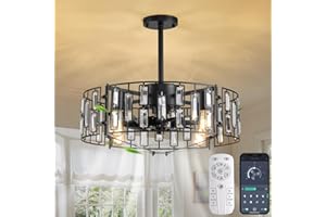 Ganeed Fandelier Ceiling Fan with Lights Crystal Pendant Lamp 50 cm Modern Decor 6 Wind Speeds with Remote Control Black 4 Lights