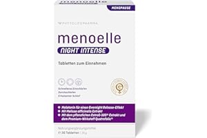 ‎MENOELLE menoelle Night intense. Schneller Einschlafen, tiefer Durchschlafen in den Wechseljahren. Hochdosiertes Melatonin 1,9mg, L-Tryptophan, Folsäure, Melisse, Estrog-100. 1 Tab./Nacht. 30 Tabletten