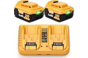 BONADGET 2 baterías de ion de litio de repuesto para Dewalt 18 V 6,0 Ah / 6000 mAh + cargador dual DCB182 DCB200 DCB184 DCB101 DCB107 DCB112 DCB105 DCB115 DCB203