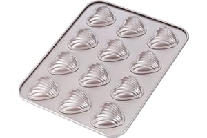 CHEFMADE Moule à gâteau Moule Madeleine, Ustensiles de Cuisson Shello Madeline en Forme de Coeur antiadhésif à 12 cavités pour la Cuisson au Four (Or Champagne)