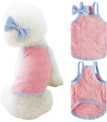 Vestito Cane Piccola Taglia Yoolhamy - T-shirt Estiva Con Fiocco Per Chihuahua, Yorkshire, Shih Tzu - Taglie XXS-M - Foto 8