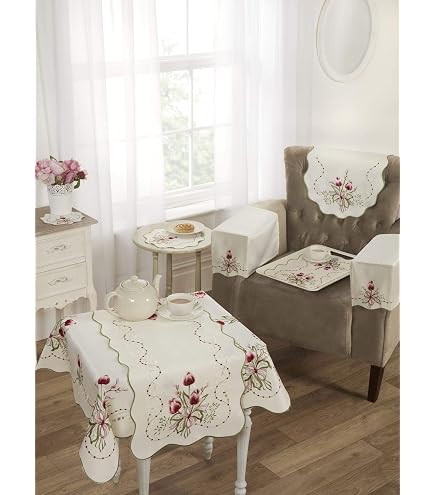Emma Barclay Embroidered Tray Cloth - Cream With Spring Floral Design, 12x18 Inches - Protects Furniture, Machine Washable-325569