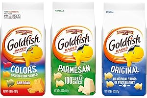 GIFTOLUXE Pepperidge Farm Goldfish Baked Snack Crackers |1 x Parmesan 1 x Original Saltine 1 x Cheddar Color | Baked with Real Cheese | 187g x 3 Pack