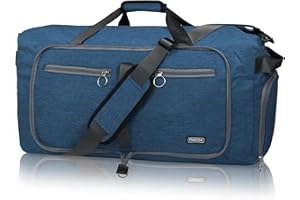 Fmeida Sac de Voyage Pliable, 65L Sac de Sport Homme Femme, Sac Weekend Imperméable avec Compartiment à Chaussures, Sacs de Voyage avec Bandoulière Sac de Gym pour Camping Randonnée Voyage (Bleu)