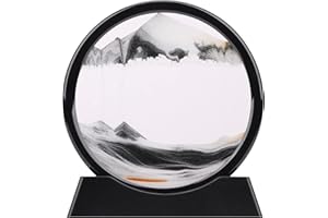 QLKUNLA Bewegliche Sandkunst, Bild, flüssige Bewegung, 3D-Tiefsee-Landschaft in Bewegung, Display, fließender Sandrahmen, entspannender Schreibtisch, Heimbüro, Kunstspielzeug (17.8 cm, schwarz)