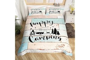 MANFEI Camper RV Bettbezug Set S Größe,Camping Travel Trailer Dekor Bettwäsche Set Kinder Erwachsene,Vintage Holz Plank Cottage Tröster Abdeckung,Rustikale Bauernhaus Quilt Cover,1 Kissenbezug
