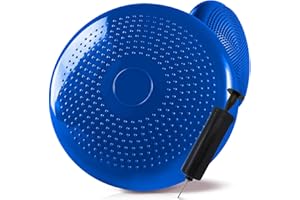 OcioDual Cojin Hinchable, Azul, para Yoga, Fitness, Pilates, Deporte Ejercicio, Entrenamiento, Disco Inflable Antideslizante, Superficie de Goma PVC con Inflador Manual