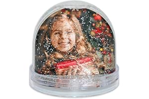 ADVENTA Snow Globe, Photo Frame Glitter Globe Ornament Dome holds 2 x 62 x 70 mm photos, Clear Base, Glitter (Silver) - Ideal Personalised Gifts, Father's Day Presents