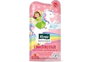 Kneipp Naturkind Cristaux de bain crépitants de la poussière de licorne – Bain d'enfant avec sel profond unique de la Saline Luisenhall – Eau rose & parfum fraise – 60 g