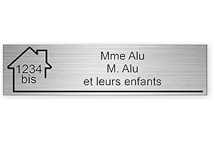 Plaque gravée pour nom et numéro boîte aux lettres autocollante 10x2,5cm personnalisée 1 à 3 lignes Alu Brossé