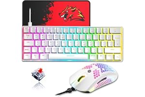 ZIYOU LANG 60% Compact RGB Gaming mechanische Tastatur Weiß Set Combo - Rot Schalter - Mini QWERTY Layout Abnehmbares USB-C Kabel - 12000 DPI Bienenwabe Programmierung Maus für pc ps4 Xbox Tablet