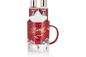 BRUBAKER Cosmetics Zestaw do Kąpieli i Pod Prysznic Zapach Winter Berry - 4-Częściowy Zestaw Prezentowy w Dużym Świątecznym Kubku - Zestaw Świąteczny Dla Kobiet i Mężczyzn