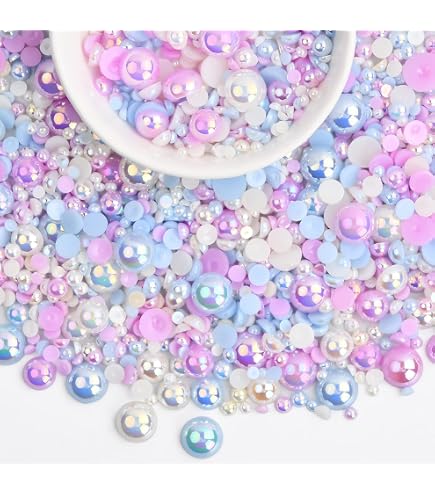 BEEFLYING 60g Mélange Perles Demi-Rondes & Strass Résine Dos Plat Rose Blanc - 3-10mm Pour Nail Art, Scrapbooking, DIY