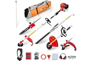 BU-KO Outil de Jardin Multifonctionnel à Essence Longue portée: débroussailleuse, Taille-haie, tronçonneuse, débroussailleuse avec Fil de Coupe d'épaisseur, rallonge de 75 cm, Sac à Outils
