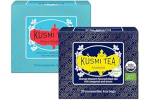 ‎KUSMI TEA Kusmi Tea - Anastasia & Prince Vladimir - Zestaw 2 puszek - Organiczna czarna herbata - Iconic Earl Grey z bergamotką, pomarańczą i cytryną - Herbata bezkofeinowa - 2x20 saszetek
