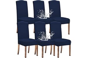 KELUINA Stretch Water-Repellent Twill Jacquard Dining Room Chair Covers Home Decor,Chair Covers for Dining Room Chairs Restaurant Hotel Ceremony (Navy,6 Pieces)