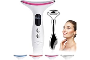 ZELORASAN Set Masajeador Facial y Rodillo Gua Sha - Masajeador Facial Eléctrico Antiarrugas Para Cara y Cuello, 4 Modos de Luz, temperatura 45 ºC, Ice Roller Gua Sha, Lifting, Antiedad, Reafirmante