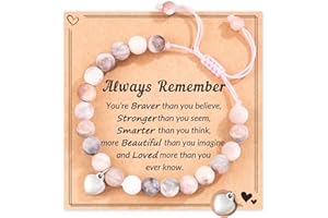 BENIFILE Natural Stone Healing Crystal Bracelets, Adjustable Stretch Pink Zebra Bracelet Crystal Jewelry Yoga Meditation Relax Gifts Friendship Birthday BFF for Women Teen Girls with Encourage Quote Card