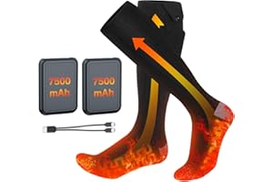 Calze Riscaldate a Batteria Ferdiiz, 2 x 7500mAh/5V Max. 14 Ore Inverno Ricaricabili Calzini USB Riscaldati Scaldapiedi Elettrico Calze al ginocchio con 4 Temperature per l'intero Plantare