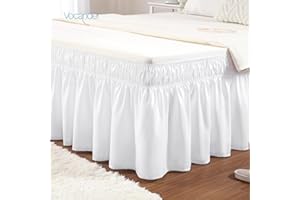 Vocander Valance Sheet King Size White, Bed Skirt Pleated Wrap Around 152 × 200 cm for King Beds, Easy to Install Machine Washable