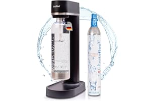 ‎SODAFIXX Sodafixx Wassersprudler Schwarz + 1 PET Wasserflasche 0,85L + 1x CO2 Zylinder - Sprudelwasser Maschine ohne Strom - Soda Maker - Wasser Sprudel Gerät - Sprudelwasser Flaschen