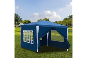 Gimisgu pawilon ogrodowy, wodoszczelny, stabilny z 4 częściami bocznymi i oknami, namiot imprezowy, ochrona przed promieniowaniem UV, do ogrodu, na wesele, piknik, niebieski, 3 x 3 cm