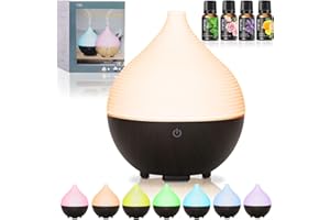 BUOAZR 160ML Difusor de Aceites Esenciales,Difusor de Aroma Sin BPA, Humidificador Ultrasónico Silencioso, 7 Colores LED, Apagado Automático, Humidificador Aceites Esenciales para el Hogar